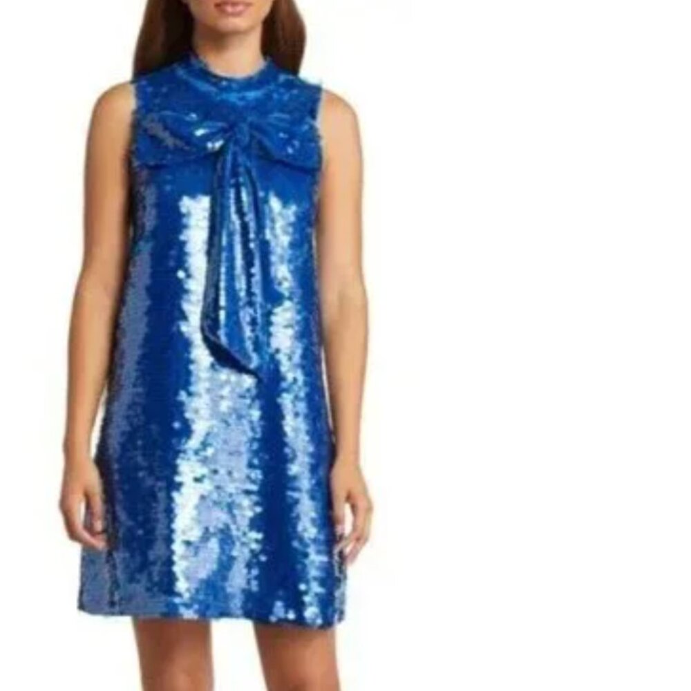 Anthro Blue Sequin Groovy Mini Dress Sz S